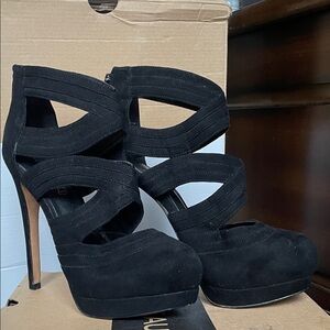 Aldo Real Suede Leather Black Platform Stiletto Heels